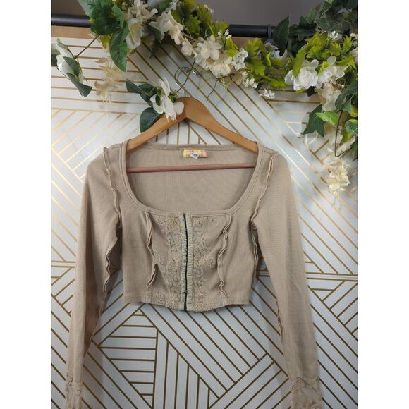 URBAN OUTFITTERS Women's Long Sleeve Corset Hook Closure Embroidery Size S READ - Picture 2 of 12